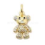 Brass Micro Pave Cubic Zirconia Charms, Bear, Long-Lasting Plated, Rack Plating, with Jump Ring, Real 18K Gold Plated, 14x9x2.5mm, Hole: 3mm(KK-C139-10G)