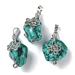 Dyed Raw Natural Magnesite Pendants, Nuggets Charms, with Rack Plating Platinum Tone Brass Findings, Turquoise, 36~38x20~23.5x17.5~24mm, Hole: 8x4.5mm and 2mm(G-A298-04P)