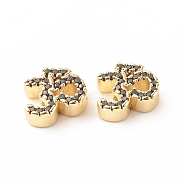 Rack Plating Brass Cubic Zirconia Beads, Cadmium Free & Lead Free, Real 18K Gold Plated, Ohm/Yoga Symbol, Black, 11x10x4mm, Hole: 1.5mm(KK-B051-04G-03)