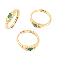 Hand with Heart Natural Green Onyx Agate Adjustable Rings, Brass Ring for Women, Long-Lasting Plated, Lead Free & Cadmium Free, Inner Diameter: 18mm(RJEW-Q817-06G-01)