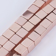 Electroplate Non-magnetic Synthetic Hematite Beads Strands, Cube, Grade AA, Rose Gold Plated, 6x6x6mm, Hole: 0.5mm, about 70pcs/strand, 16.5 inch(G-K250-08A-RG)