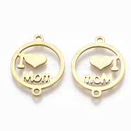 Mother's Day Theme, 201 Stainless Steel Links, Laser Cut Links, Flat Round with Word MOM, Golden, 19x15x1mm, Hole: 1mm(X-STAS-S106-01G)