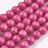 Synthetic Turquoise Beads Strands, Dyed, Round, Fuchsia, 8mm, Hole: 1mm, about 50pcs/strand, 15.35 inch(TURQ-G106-8mm-02K)