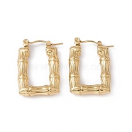 Ion Plating(IP) 304 Stainless Steel Rectangle with Bamboo Hoop Earrings for Women, Golden, 25x16.5x3.5mm, Pin: 0.7mm(EJEW-G314-09G)