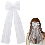 Bowknot Polyester Mesh Bridal Veils, for Women Wedding Party Decorations, with Barrette Clip & Imitation Pearl, White, 56x19.5x1.5cm(DIY-WH0430-520)