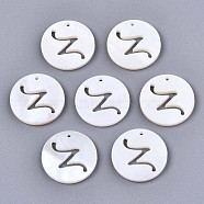 Natural Freshwater Shell Charms, Flat Round with Hollow Out Letter, Letter.Z, 14.5x1.5mm, Hole: 0.9mm(SHEL-S276-119Z)