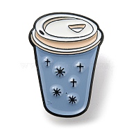 Hot Drink Cup with Star Enamel Pins, Black Alloy Badge for Women Men, Light Sky Blue, 26.3x18.7x1.5mm(JEWB-K016-09C-EB)