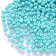 12/0 Baking Paint Glass Round Seed Beads, Cyan, 1.5~2x1.5mm, Hole: 0.5~1mm, about 30000pcs/pound(SEED-S036-01A-13)