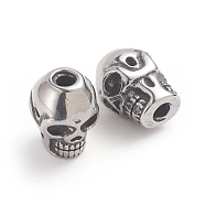 Halloween 304 Stainless Steel Beads, Skull Head, Antique Silver, 11.2x8x9mm, Hole: 2mm(STAS-F237-11AS)