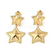 304 Stainless Steel Dangle Stud Earrings, Star, Real 14K Gold Plated, 37x21.5mm(STAS-Z052-25G)