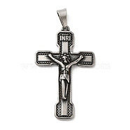 Titanium Steel Pendants, Crucifix Cross Charm, Antique Silver, 48.5x30x5mm, Hole: 9x4.5mm(STAS-Z045-02E-AS)