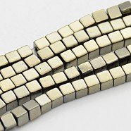 Cube Non-magnetic Synthetic Hematite Beads Strands, Imitation Pyrite, Antique Bronze Plated, 2.5x2.5x2.5mm, Hole: 0.8mm, about 184pcs/strand, 17 inch(G-D617-01B)