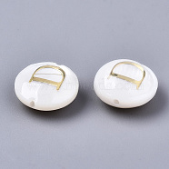 Natural Freshwater Shell Beads, with Golden Plated Brass Etched Metal Embellishments, Flat Round, Seashell Color, Letter.D, 8x3~5mm, Hole: 0.5~07mm(SHEL-S266-12D)