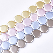 Spray Paint Freshwater Shell Beads Strands, Pearlized Style, Flat Round, Mixed Color, 16x3~4mm, Hole: 1mm, 25pcs/strand, 15.7 inch(SHEL-S274-53)