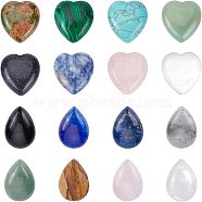 16Pcs 16 Style Gemstone Cabochons, Teardrop & Heart, 25x18~23x7~7.5mm, 1pc/style(G-FH0001-44)