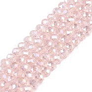 Electroplate Glass Beads Strands, AB Color Plated, Faceted, Rondelle, Pink, 3.5~3.8x3mm, Hole: 0.4mm, about 113~115pcs/strand, 12.80~12.99 inch(32.5~33cm)(EGLA-A044-T3mm-B22)