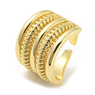 Brass Open Cuff Ring, Multi Lines, Real 16K Gold Plated, US Size 7 1/2(17.7mm)(RJEW-C033-05G)