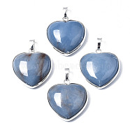 Natural Angelite Pendants, with Platinum Tone Brass Edge and Brass Snap on Bails, Heart, 28x26x9~10mm, Hole: 8x5mm(G-S274-10)