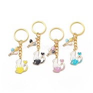 Cute Enamel Cat Pendant Keychain, Hot Air Balloon Charms, for Car Key, Purse, Backpack Ornament, Mixed Color, 8.1cm, 4pcs/set(KEYC-JKC00420)