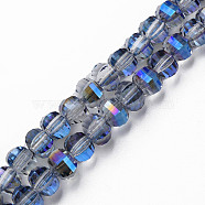 Electroplate Transparent Glass Beads Strands, Faceted, Round, Royal Blue, 9.5x8.5mm, Hole: 1.5mm, about 65~70pcs/strand, 22.05 inch~23.62 inch(56~60cm)(EGLA-N002-30-C07)