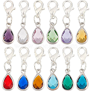 12Pcs 12 Colors Teardrop Faceted Glass Pendants Decoration, with Zinc Alloy Lobster Claw Clasps, Mixed Color, 30mm, 1pc/color(HJEW-BC0001-26)