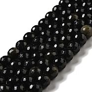 Natural Golden Sheen Obsidian Beads Strands, Round, Faceted, 10mm, Hole: 1.2~1.4mm, about 37~38pcs/strand, 14.25''~14.76''(36.2~37.5cm)(G-P476-01D-04)