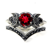 Gothic Purple Crystal Ring with Triple Moon Goddess - Black Diamond Jewelry for Women, Red, No. 7(ST4200344)