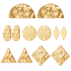 48Pcs 6 Styles Brass Connector Charms, Double-Sided Textured, Triangle & Half Round & Rhombus, Mixed Shapes, Raw(Unplated), 13.5~20x8~29x0.5~3mm, Hole: 1.2~1.8mm, 8pcs/style(KK-BC0010-56)
