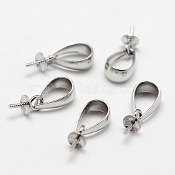Sterling Silver Cup Pearl Bail Pin Pendants, for Half Drilled Beads, Platinum, 6x3mm, Hole: 3.5x5mm, Pin: 0.7mm(X-STER-P008-01)