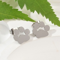 Tarnish Resistant 304 Stainless Steel Stud Earrings, Hypoallergenic Earrings, with Ear Nuts, Dog Paw Prints, Stainless Steel Color, 9.8x11x13mm, Pin: 0.6mm(X-EJEW-E254-01P)