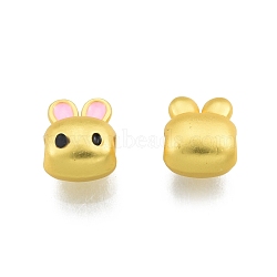 Alloy Enamel Beads, Matte Gold Color, Rabbit, Black, 8x6x5mm, Hole: 2mm(FIND-A017-30MG)