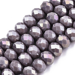Electroplate Glass Beads Strands, Opaque Solid Color, AB Color Plated, Faceted, Rondelle, Slate Blue, 4x3mm, Hole: 0.4mm, about 130pcs/strand, 16.54 inch(42cm)(EGLA-A034-P4mm-B05)