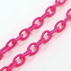 Handmade Nylon Cable Chains Loop, Oval, Deep Pink, 8~9x11~13x2mm, about 85cm/strand, 33.5 inch(EC-A001-01)