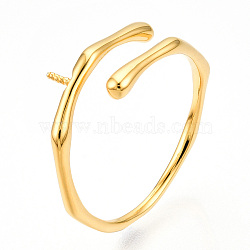 925 Sterling Silver Open Cuff Ring Settings, for Half Drilled Beads, with S925 Stamp, Real 18K Gold Plated, US Size 6 3/4(17.1mm), Pin: 0.9mm(STER-T007-131G)