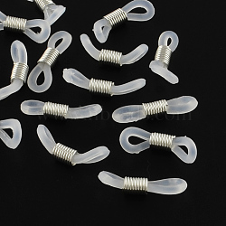 Silicone EyeGlass Holders, with Platinum Tone Iron Findings, Clear, 18~20x5~6mm, Hole: 2mm(IFIN-R206-02)
