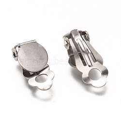 304 Stainless Steel Clip-on Earring Findings, with Round Flat Pad, For Non-pierced Ears, Stainless Steel Color, 17.5x8x6mm, Tray: 8mm(STAS-L259-001C-P)
