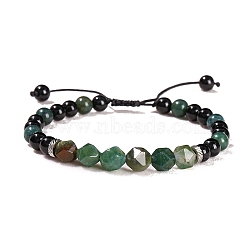 Natural Black Onyx Braided Bead Bracelets, with Natural Moss Agate Beads, 8~9mm(PW-WGD5537-05)