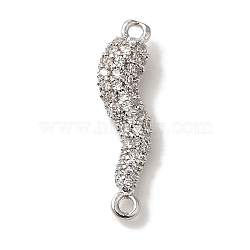 Rack Plating Brass Micro Pave Clear Cubic Zirconia Horn of Plenty/Italian Horn Cornicello Connector Charms, Cadmium Free & Lead Free, Long-Lasting Plated, Platinum, 21x5.5x4mm, Hole: 1.2mm(KK-A229-04P)