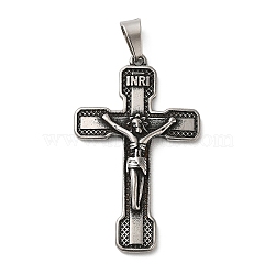 Titanium Steel Pendants, Crucifix Cross Charm, Antique Silver, 48.5x30x5mm, Hole: 9x4.5mm(STAS-Z045-02E-AS)