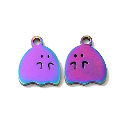 Ion Plating(IP) 304 Stainless Steel Charms, Ghost Charm, Rainbow Color, 14x11x1.5mm, Hole: 2mm(STAS-H212-33MC)