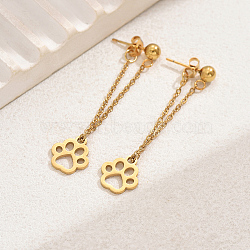 18K Gold Plated Cartoon Tassel Stud Earrings for Women, Fashionable and Cute, Paw Print, 50x12mm(DQ5239-2)