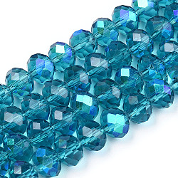 Electroplate Glass Beads Strands, Half Rainbow Plated, Faceted, Rondelle, Steel Blue, 8x6mm, Hole: 1mm, about 65~68pcs/strand, 15.7~16.1 inch(40~41cm)(X-EGLA-A034-T8mm-L25)