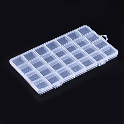 Polypropylene(PP) Bead Storage Containers, 28 Compartments Organizer Boxes, with Hinged Lid, Rectangle, Clear, 22.5x13.3x1.4cm, Hole: 16.5x6.5mm, Compartment: 3x3cm(X-CON-S043-031)