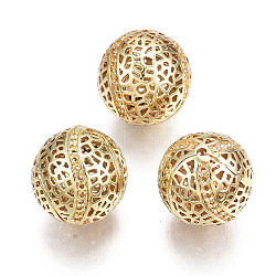 Brass Beads, Nickel Free, Hollow, Round, Real 18K Gold Plated, 13mm, Hole: 1mm(KK-S356-363-NF)