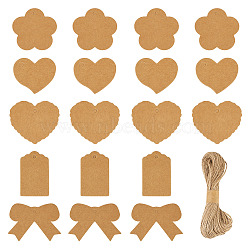 150Pcs 5 Styles Mixed Shapes Kraft Paper Gift Tags, with 1 Bundle Jute Cord, BurlyWood, 4~5.35x3~6.5x0.05cm, Hole: 2.5~5mm, 30pcs/style(CDIS-TA0001-45)