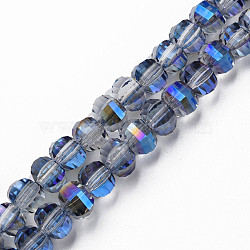 Electroplate Transparent Glass Beads Strands, AB Color Plated, Faceted, Round, Royal Blue, 9.5x8.5mm, Hole: 1.5mm, about 70pcs/strand, 24.80 inch(63cm)(EGLA-N002-30-C07)