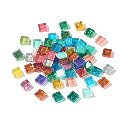 Square with Glitter Powder Mosaic Tiles Glass Cabochons, for Home Decoration or DIY Crafts, Mixed Color, 10x10x4mm, about 1000pcs/1000g(DIY-P045-04)