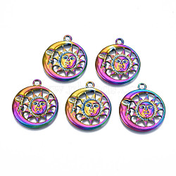 Rainbow Color Alloy Pendants, Cadmium Free & Lead Free, Moon with Star, 29x25.5x2.5mm, Hole: 2mm(PALLOY-N156-203)