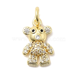 Brass Micro Pave Cubic Zirconia Charms, Bear, Long-Lasting Plated, Rack Plating, with Jump Ring, Real 18K Gold Plated, 14x9x2.5mm, Hole: 3mm(KK-C139-10G)