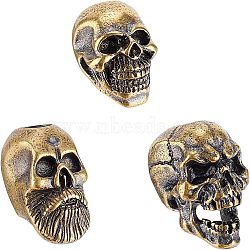 3Pcs 3 Style Brass Beads, Skull, Raw(Unplated), 12~25x11~22.5x14~17mm, 1pc/style(KK-FG0001-10)